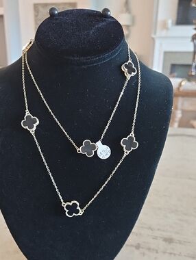Gold-Tone 7 Black Clover Station 34" Necklace - NWT